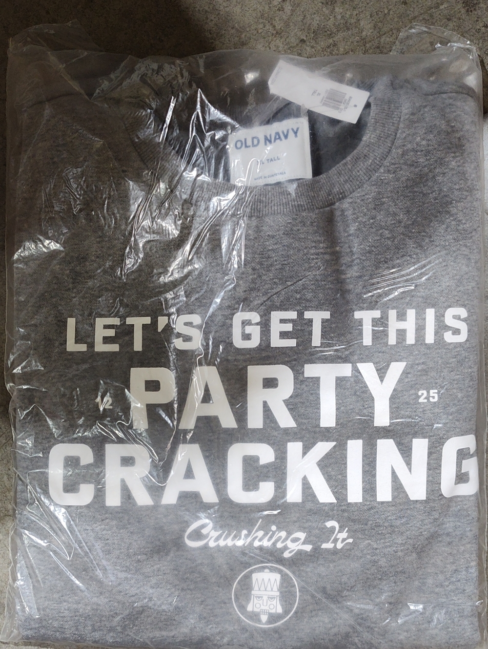 Old Navy Gray Crewneck Sweatshirt with White Party Graphic-xl Tall- Brand New